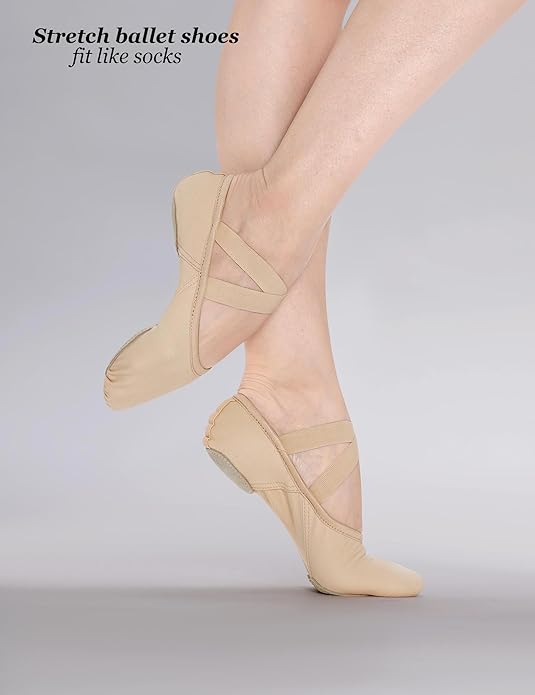 Cloud Soft 4 Way Stretch Canvas Ballet Shoes Split Sole Dance Slippers for Toddler Girls, Little Big Kids Training