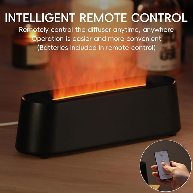 Essential Oil Diffuser, Fireplace Fire Flame Aromatherapy Diffuser, 250ml Cool Mist Humidifier, Scent Aroma Diffuser with 7 Colors Light, Remote Control, Timer & Auto-Off for Home, Room (White)