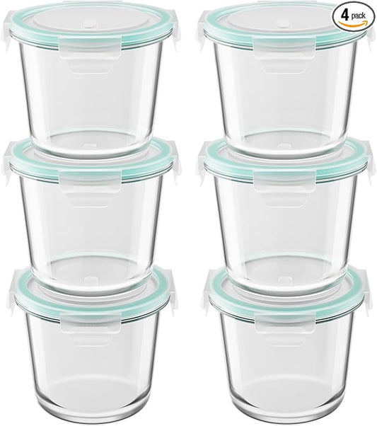 3 Cup Glass Meal Prep Containers With Turquoise Lids, Airtight 23oz glass Storage Container Set, Heat-Resistant BPA-Free for feeding the Southern Starter, Microwave, Dishwasher, Freezer Safe (4 Packs)