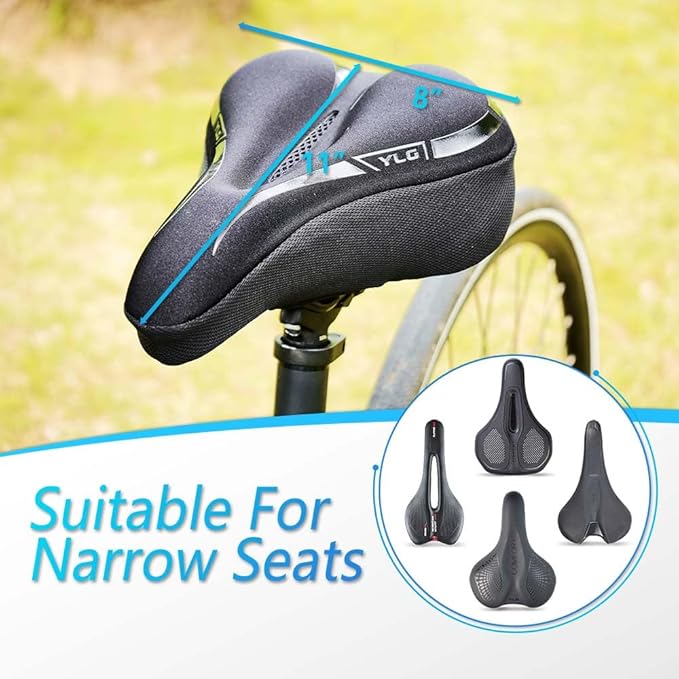 YLG Bike Seat Cover, Memory Foam & Gel Bike Seat Cushion Cover for Men Women, Comfortable Bicycle Seat Cover for Peloton/Fixed/Cruiser/Indoor/Outdoor Bike seat with Waterproof Cover