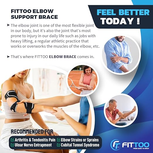 FITTOO Elbow Brace for Cubital Tunnel Syndrome, Arm Ulnar Nerve Brace Support for Elbow Discomfort, Tendonitis, Prevent Elbow Excessive Bending, Fit Left & Right Men & Women Arm