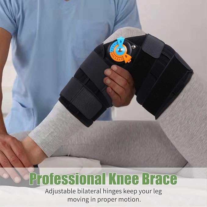 Hinged Knee Brace with Side Stabilizers ROM Knee Support Adjustable Knee Immobilizer for Knee Pain ACL MCL PCL Arthritis Meniscus Tear Post OP Recovery for Men and Women (S)