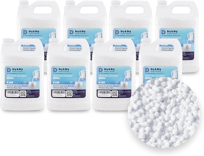 Dry & Dry Moisture Absorbers Refill Beads (64 LBS) - Home Basement Bedroom Small Dehumidifiers & Moisture Absorbers