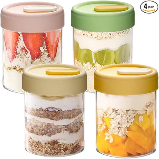 13.5oz Overnight Oats Containers with Lids, Glass Jar with Lid, Overnight Oats Jars, Meal Prep Jars for Yogurt Oats Parfait Chia Pudding Cereal Snacks (4PCS)