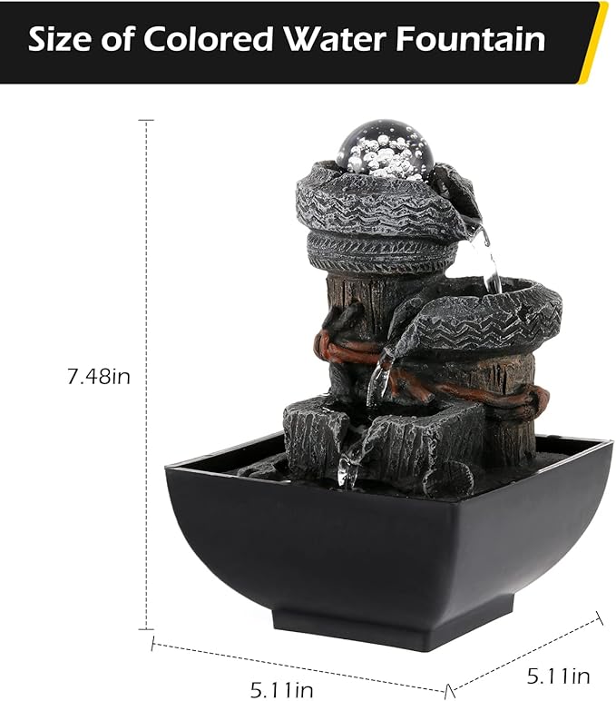 Dyna-Living Tabletop Water Fountain Waterfall Fountain Indoor with Lights Rolling Ball Feng Shui Water Fountains for Home Decor