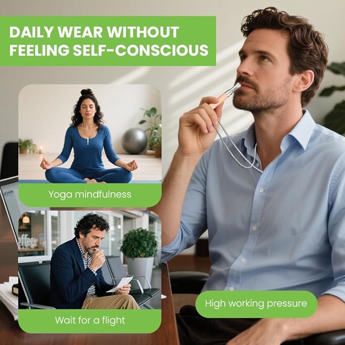 Breathing Necklace to Quit Smoking, Wood Breathing Necklace for Anxiety, Stress Relief, Stop Smoking, Includes Replaceable Unscented Cotton Filters