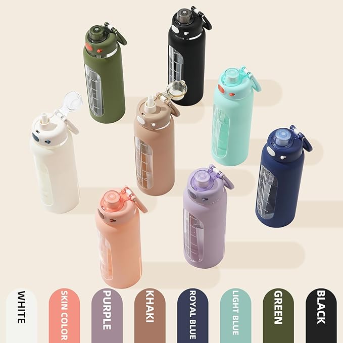 SIEROZUR 32 Glass Water Bottle with Straw and Handle Motivational Water Bottles with Silicone Sleeve and Time Marker Leakproof Borosilicate Water Bottle for Gym Home Office