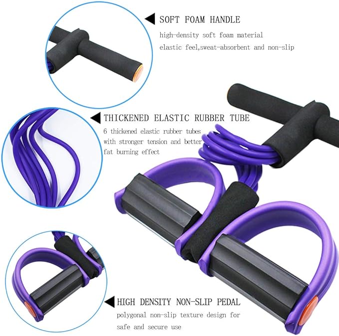 Multifunction Tension Rope, 6-Tube Elastic Yoga Pedal Puller Resistance Band, Natural Latex Tension Rope Fitness Equipment, for Abdomen/Waist/Arm/Leg Stretching Slimming Training