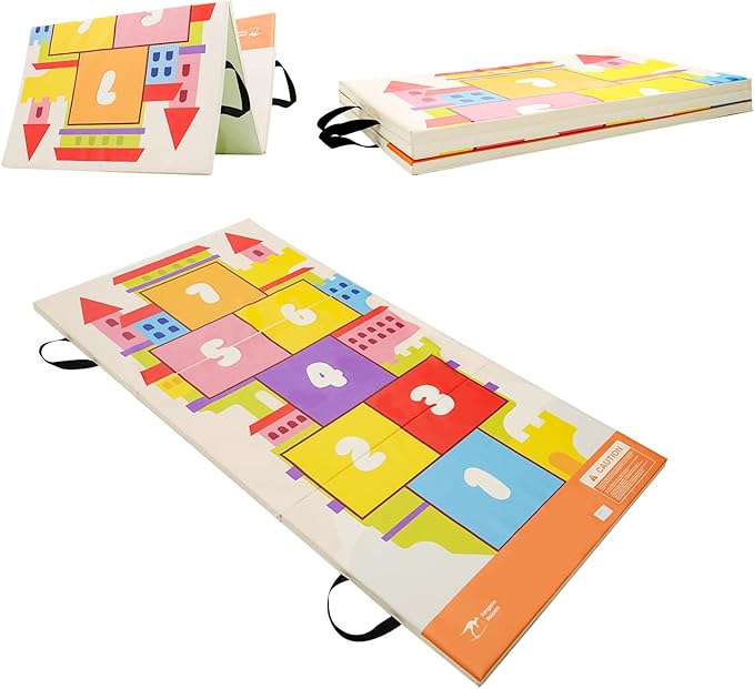 Kangaroo Hoppers Gymnastics Tumbling Mats for Kids, Foldable Gym Mat with Carrying Handles for Home Activity Play