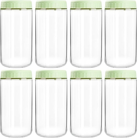 Overnight Oats Containers with Lids, 24oz Glass Jars with Lids 8 pcs, Light Green, Wide Mouth Mason jars for Salad, Yogurt, Snacks, Meal Prep