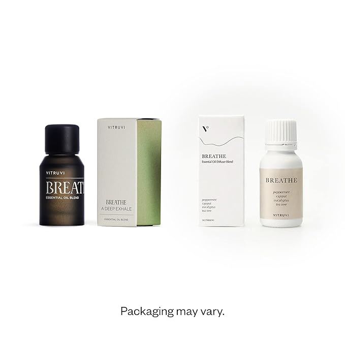 Vitruvi Breathe Minty and Cooling Essential Oil Blend with Peppermint, Cajeput, Eucalyptus, and Tea Tree Oil (0.5 Fl oz)