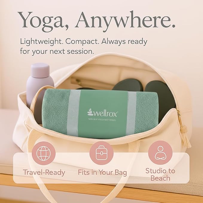 Yoga Mat Towel Non Slip - Ultra Absorbent Super Soft Microfiber Hot Yoga Towel Non Slip for Pilates & Fitness (74” x 26”, Green)