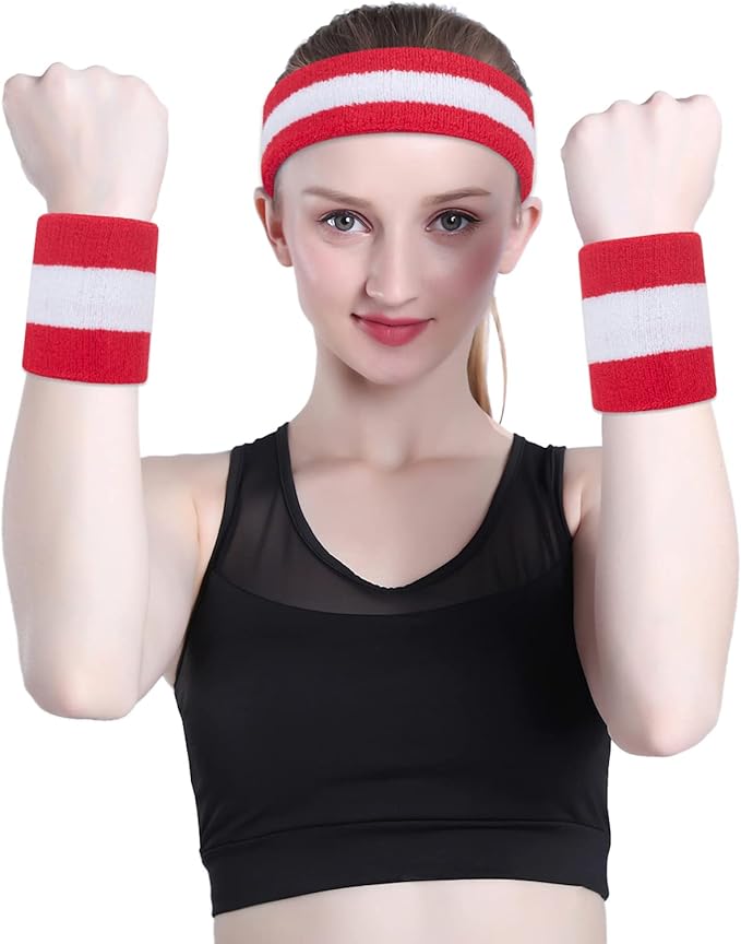 ONUPGO Sweatband Headbands for Men & Women -12PCS Sports Headbands Moisture Wicking Athletic Cotton Terry Cloth Headband for Tennis,Basketball,Football,Gym,Working Out