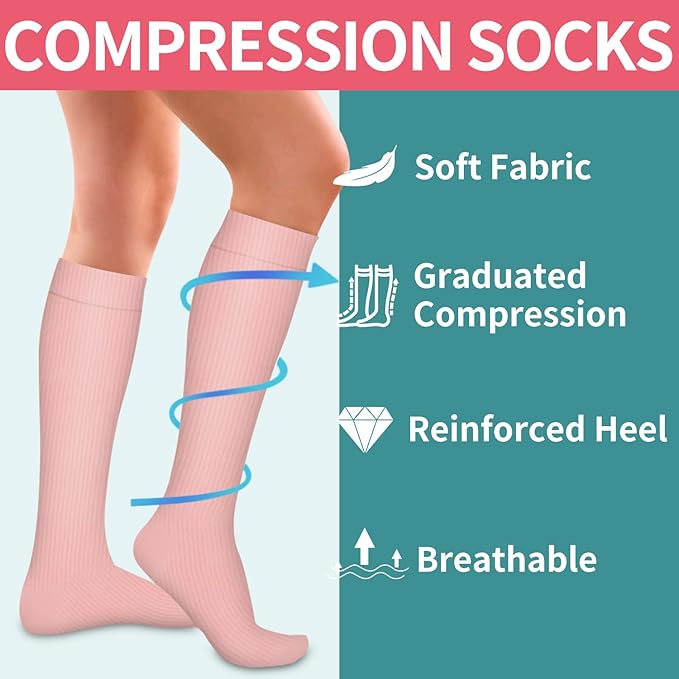 Copper Compression Socks for Women and Men(6 Pairs)-Best Support for Running, Athletic, Nursing, Travel