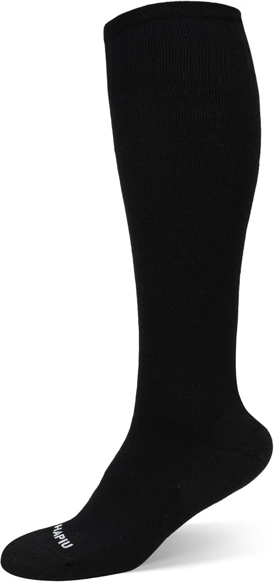 HAPIU Merino Wool Easy On Compression Socks for Women & Men, 15-20 mmHg, Plus Size Knee High Stocking for Nurses, Pregnancy, Travel, Flight, Medias de Compresión Mujer