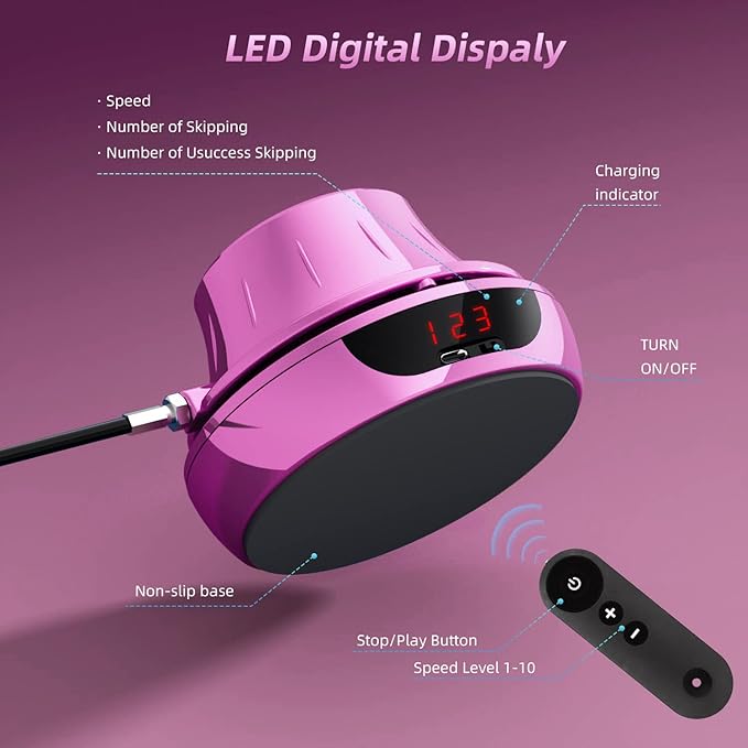 Smart Jump Rope Machine Electronic Skipping Ropes 1-10 Speed Level Adjustment Multiplayer Jumping Rope Groups Rope Skipping LED Display Counter Workout for Women/Men/Kids