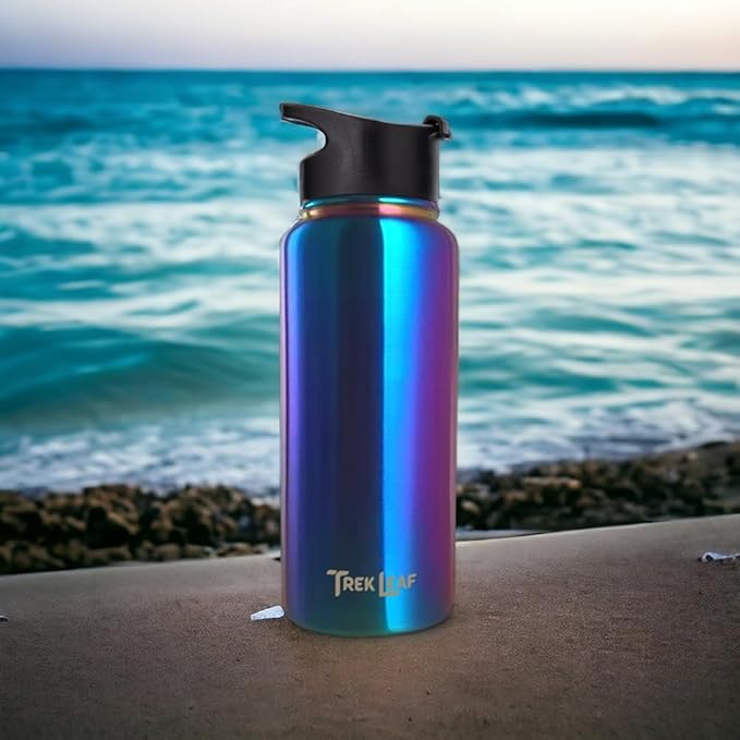 Travel Water Bottle with 3 Lids (Spout, Straw, Flip) Leak Proof, Quality, Vacuum Insulated, Stainless Steel (Twilight, 32 oz)