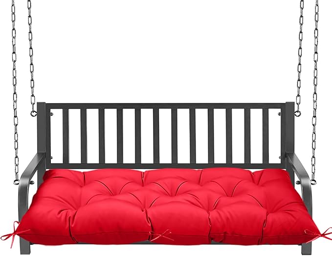 Outdoor Bench Cushion 60inches Waterproof & Fade Resistant Patio Furniture Cushions Tufted Fresh Porch Swing Lounger Loveseat Pads with Straps(Red-60x20in)