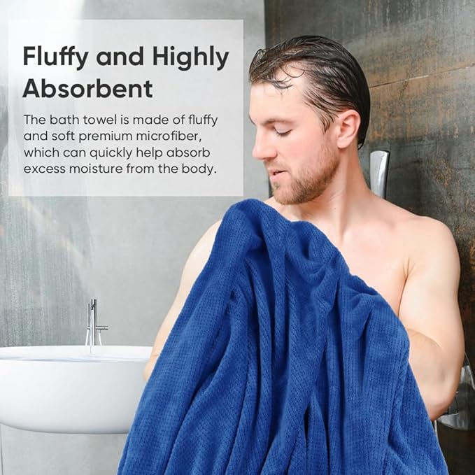 HOMEXCEL Bath Towels Pack of 2, (27 x 54 Inches) Microfiber Ultra Soft Highly Absorbent Bath Towel Set, Lightweight and Quick Drying Towels for Body, Sport, Yoga, SPA, Fitness, Blue