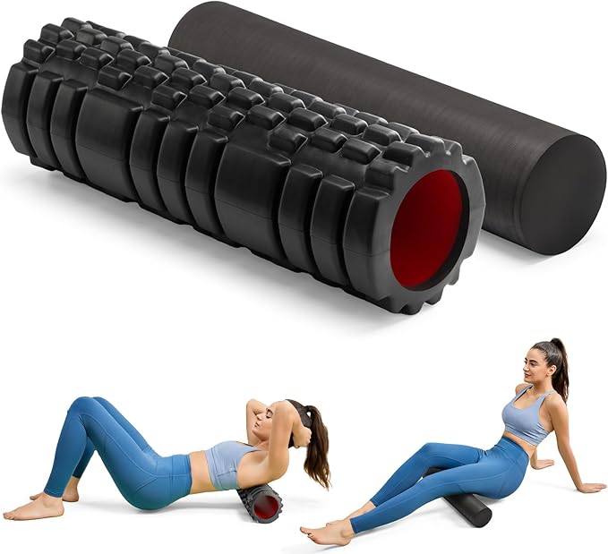 Foam Roller High Density Foam Roller Set for Deep Tissue Muscle Massage, 18" Trigger Point Fitness Exercise Massage Roller, Self-Myofascial Release for Whole Body (Black-18(2 in 1))