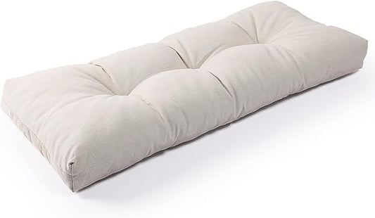 SUNROX LokGrip Non Slip Tufted Memory Foam Bench Cushion, FadeShield Water Resistant Durable Thicken Outdoor/Indoor Bench Seat Pads 48x16x4 inch, Cream