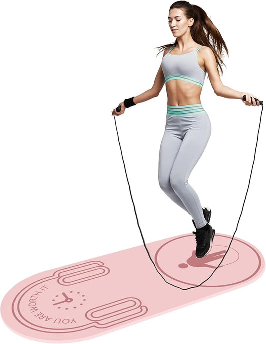 8/20/30mm Jump Rope Mat Fitness Exercise Mat Durable, Non-Slip, Workout Mats with Jump Rope & Carrying Bag for Home Gym Flooring (55"x 24")