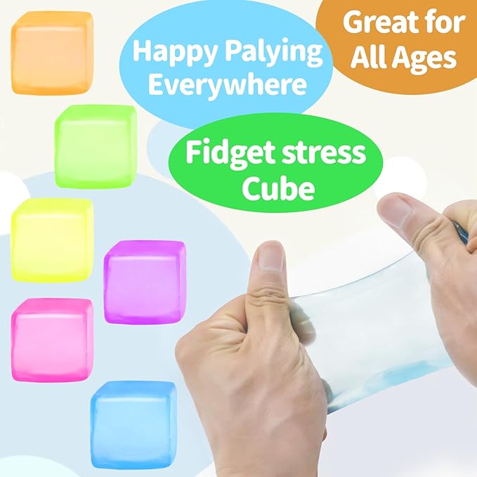 6 Pack Stress Cube Squishy Stress Balls for Adults Kids, Sensory Fidget Toys for Anxiety Stress Relief, Calming Toys Slow Rising Stress Balls Stretchy for Autism & ADHD, Malt Sugar Ball