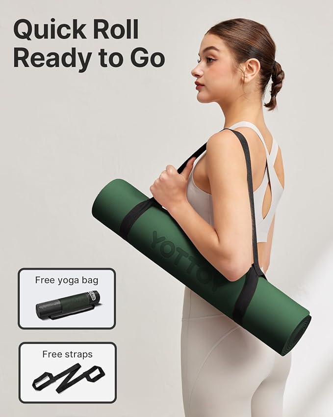 Yoga Mat,Non-Slip TPE Exercise Mat(1/4 Inch) for Pilates, Fitness & Barefoot Workouts, Home Gym Studio with Strap & Bag