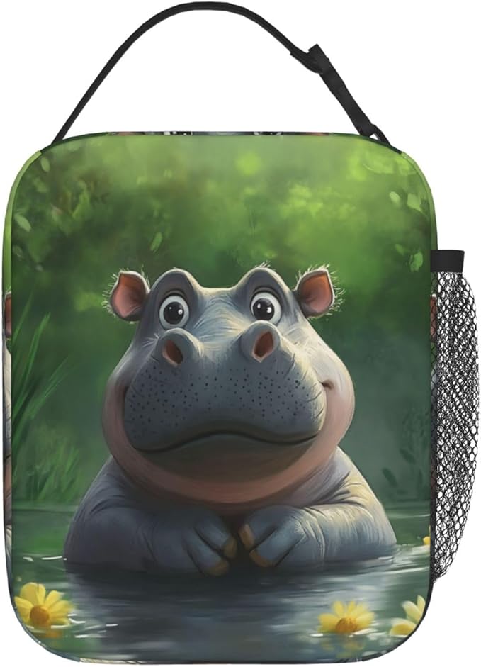 Insulated Lunch Box for Women Men, Hippo Theme Lunch Box Reusable Portable Lunch Bag Cooler Tote Waterproof Lunch Container for Office Picnic Work Travel