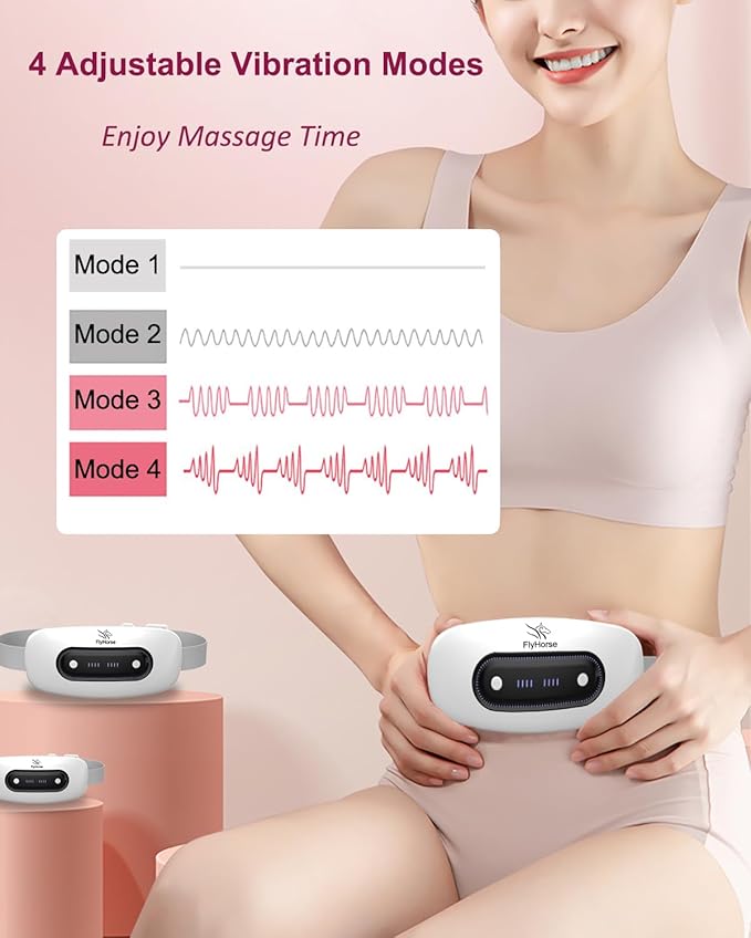 Electric Heating Pad,Portable Cordless Menstrual Heating Pad with 4 Heat Levels and 4 Massage Modes, Heating Pad for Cramps,Back Pain Relief (White)