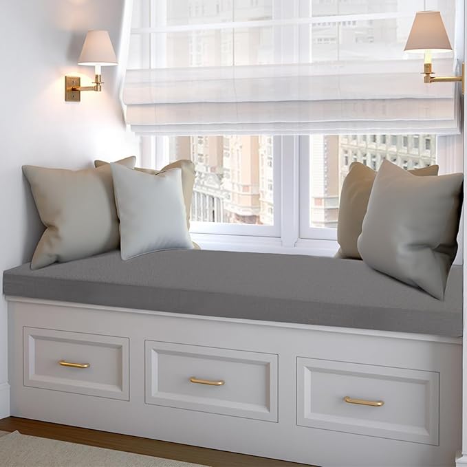 40x12x2 Linen Bench Cushion, Strengthen Breathable Indoor Seat Cushions, High-Density Bench Pad with Anti-Slip Bottom, Indoor Cushion for Bay Window Porch Furniture - Grey