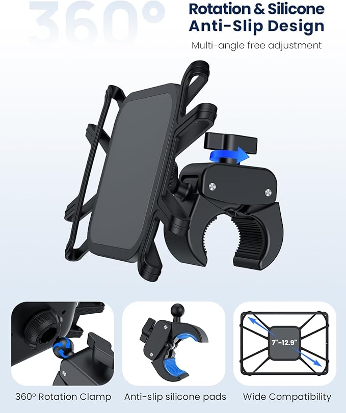 2-in-1 Spin Bike Tablet Holder Mount, Treadmill Tablet Holder Anti-Slip Silicone Design, Phone Holder for Peloton Bike Fits All 5.5-12.9"" Cell Phones and Tablets, Black, Z11pro