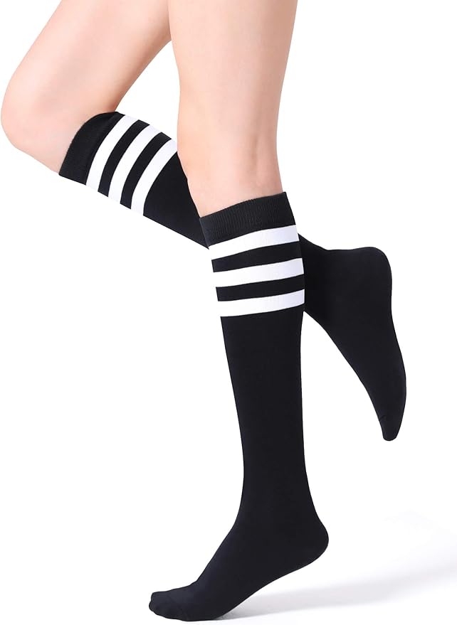 FITRELL Women's Knee High Socks Outdoor Sport Athletic Socks Casual Stripe Tube Socks 1-4 Pack