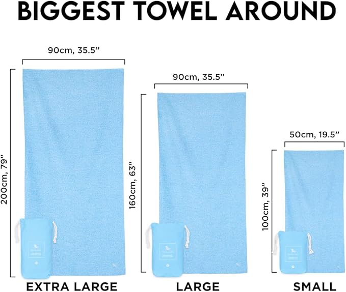 Dock & Bay Quick Drying Towel - for Sports & Gym - Compact, Lightweight - 100% Recycled - Includes Bag - Essential - Lagoon Blue - Large (160x90cm, 63x35)