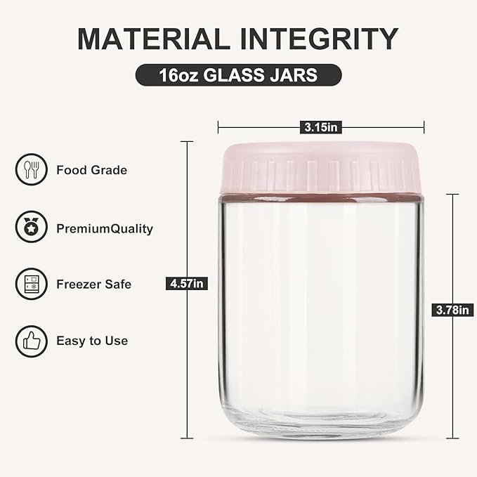 Overnight Oats Containers with Lids, 16oz Glass Jars with Lids 8 pcs, Wide Mouth Mason jars for Salad, Yogurt, Snacks, Meal Prep