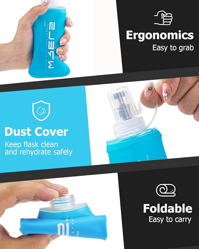 Folding Soft Flask Portable Collapsible Running Lightweight Water Bottle for Outdoor Sports,Travel with Mouthpeice Cover