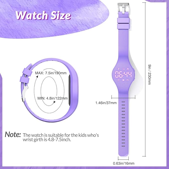 Kids Led Fitness Tracker Watch for Boys Girls, No App, Digital Sport Wristwatch, Waterproof, with Pedometer Alarm Clock, for Teens Children Students Ages 5-16 (Purple)