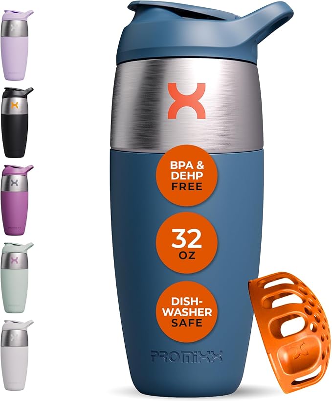 32oz Stainless Steel Protein Shaker Bottle – Leak-Proof Metal Shaker Cup with Snap-Fit Agitator for Smooth, Clump-Free Shakes – BPA-Free, Odor Resistant, Easy to Clean