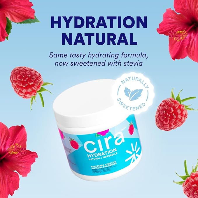 Cira Hydration Powder (45 Servings) - Natural Electrolyte Powder & Drink Mix, Naturally Flavored & Sweetened with Stevia & Himalayan Salt - Raspberry Hibiscus