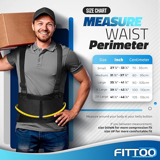 FITTOO Working Lumbar Lower Back Brace Support Belt with Adjustable Straps - Back Pain Relief, Injury Recovery, Heavy Lifting Support, Back Brace with Suspenders