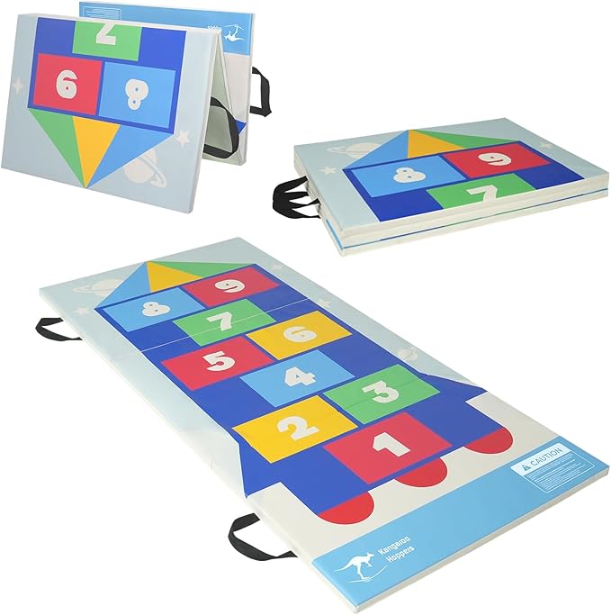 Kangaroo Hoppers Gymnastics Tumbling Mats for Kids, Foldable Gym Mat with Carrying Handles for Home Activity Play