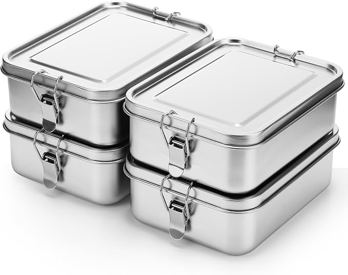 Umigy 4 Pcs Stainless Steel Food Containers Metal Bento Lunch Box Stainless Steel Food Storage Containers, Lockable Clips to Leak Proof, Reusable Dishwasher Snack Boxes for Work, Picnic (1200ml)