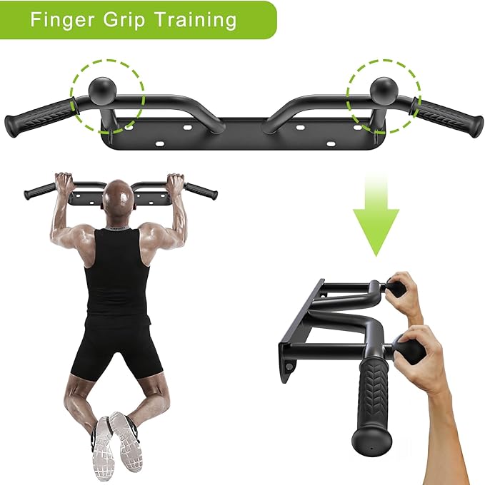 SELEWARE Heavy Duty Wall Mounted Doorway Pull Up Bar Fully Welded Multifunctional Chin Up Bar with Resistance Band Hooks & Ball Finger Training, 500LB Capacity Support Beam or Joist Mount