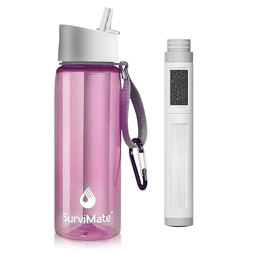 Survimate 5-Stage 0.01μm Ultra-Filtration Filtered Water Bottle, BPA-Free Material, NSF/ANSI 42&372 Certified, Portable Water Filter Bottle for Survival, Camping, Hiking, and Emergency Use