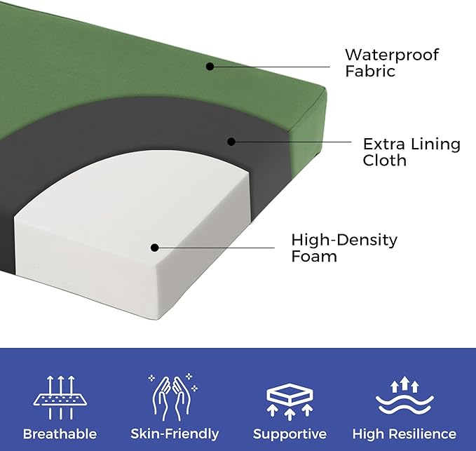 Outdoor Bench Cushions for Outdoor Furniture, 48x18x3 Inch, Waterproof Bench Pillow, Fade Resistant Long Bench Seat Pads for Garden, Indoor, Porch Swing, Army Green