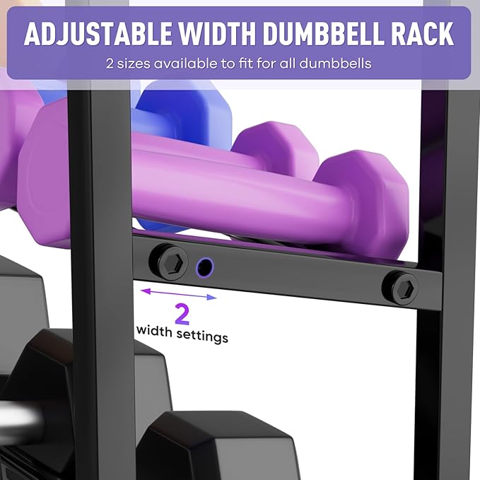WUC Adjustable Dumbbell Rack, Weight Rack for Home Gym Storage, All-in-One Workout Equipment Storage with Wheels and Hooks for Dumbbells, Kettlebells, Yoga Mats & Balls, Durable Powder Coated Steel