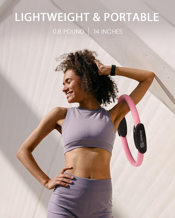 LIONSCOOL Pilates Ring Set – 14" Anti-Deformation Magic Circle with Padded Handles, Mini Ball, Resistance Bands, Guide & Bag