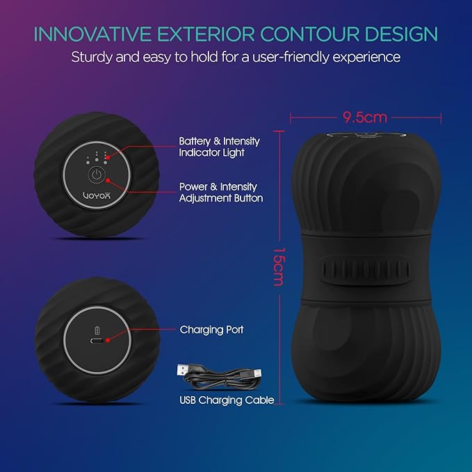 VOYOR-HEALTH Vibrating Peanut Massage Ball Roller, Electric Double Lacrosse Massage Ball with 4 Intensities for Muscle Pain Relief, Rechargeable Deep Tissue Massage, Yoga Sports Fitness MB300 (Black)