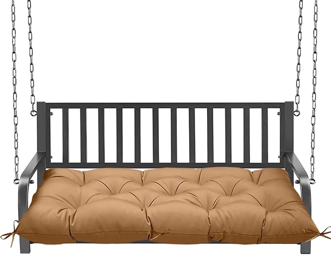 Outdoor Bench Cushion 40inches Waterproof & Fade Resistant Patio Furniture Cushions Tufted Fresh Porch Swing Lounger Loveseat Pads with Straps(Khaki-40x20in)