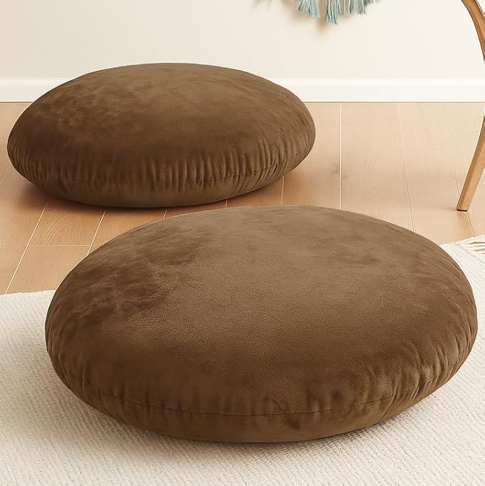 Codi Meditation Cushions Set of 2 – Large Round Floor Pillows for Adults with Removable Washable Cover, Soft and Supportive Floor Cushion for Yoga, Seating and Dog Bed, 32 inch - Coffee